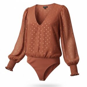 Express Rust/Burnt Orange Bodysuit Sheer Long Sleeves Size Small
